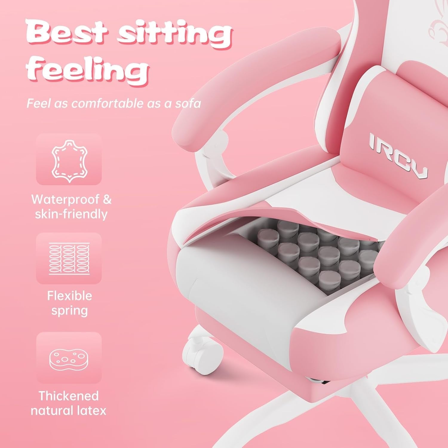 Pink Gaming Chair Memory Foam Reclining Office Desk PC Swivel Racer Seat