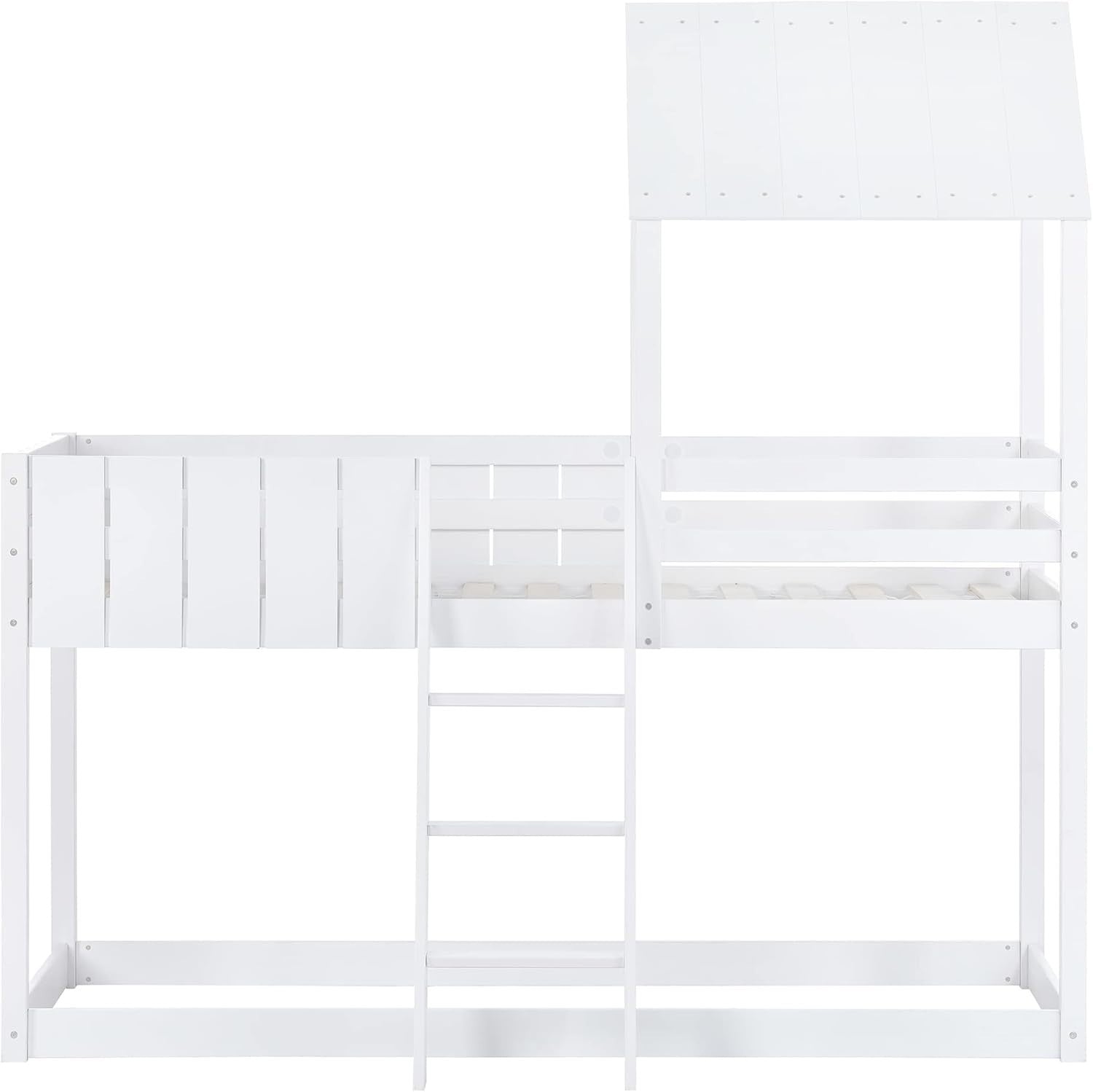 White Wooden Bunk Bed with Ladder, Guard Rail & Treehouse Mid Sleeper 3FT