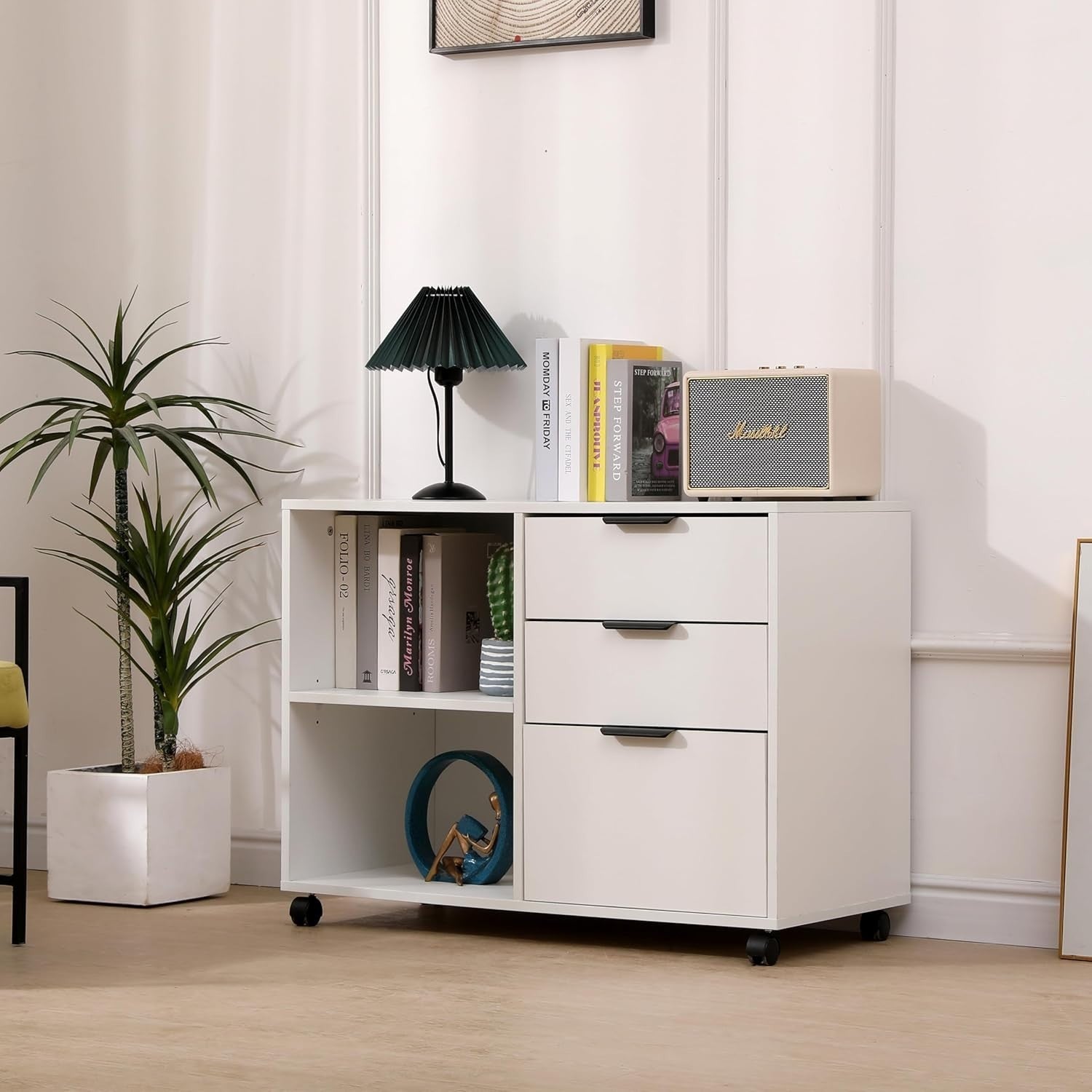 Right Hand Under Desk Caddy 3 Drawer Rolling Office Storage Printer Stand