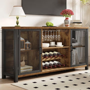 Rustic Industrial Bar Sideboard Cabinet with Wine Rack Glass Storage 140cm