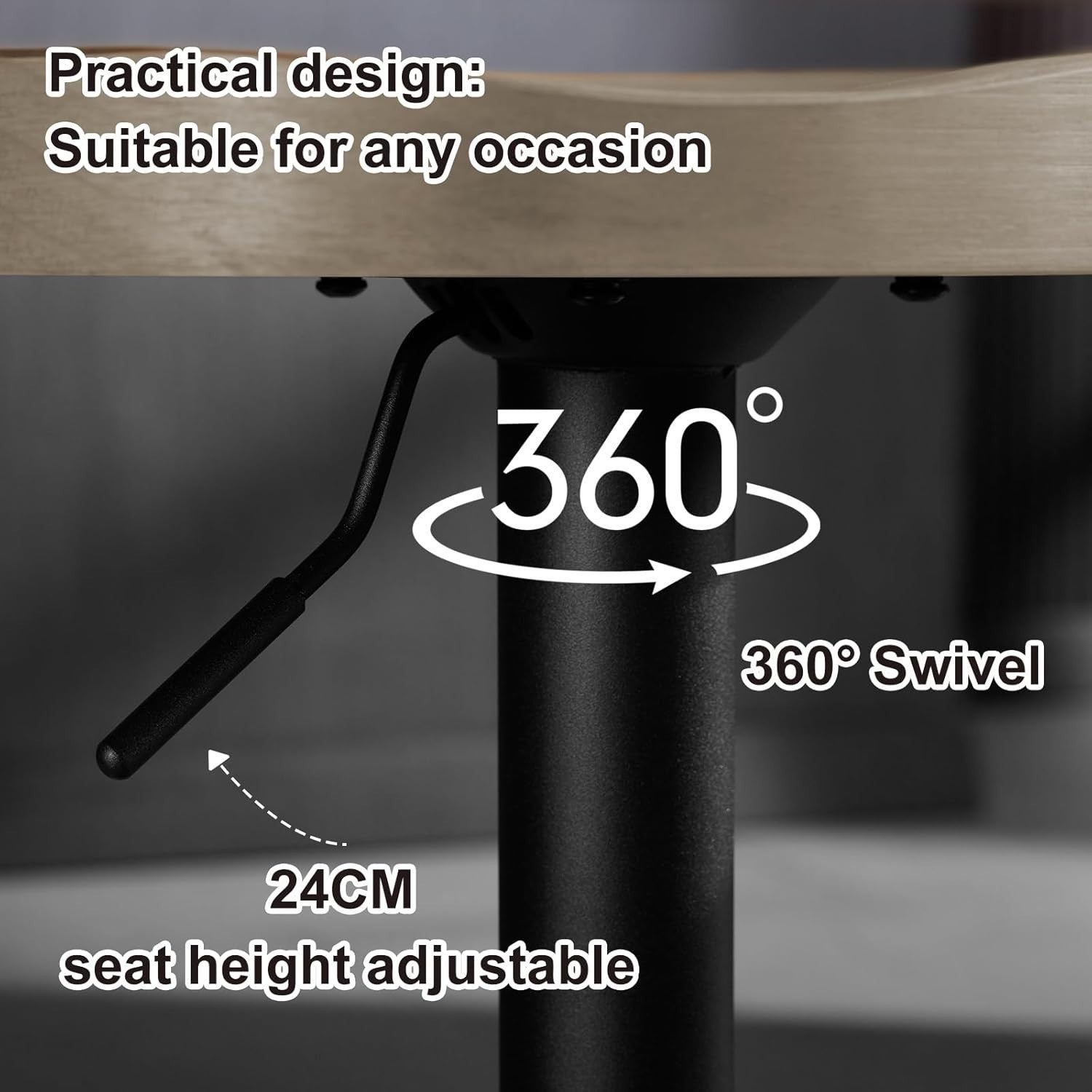 Set of 2 Light Wood Effect Swivel Bar Stools Adjustable Height Saddle Seat