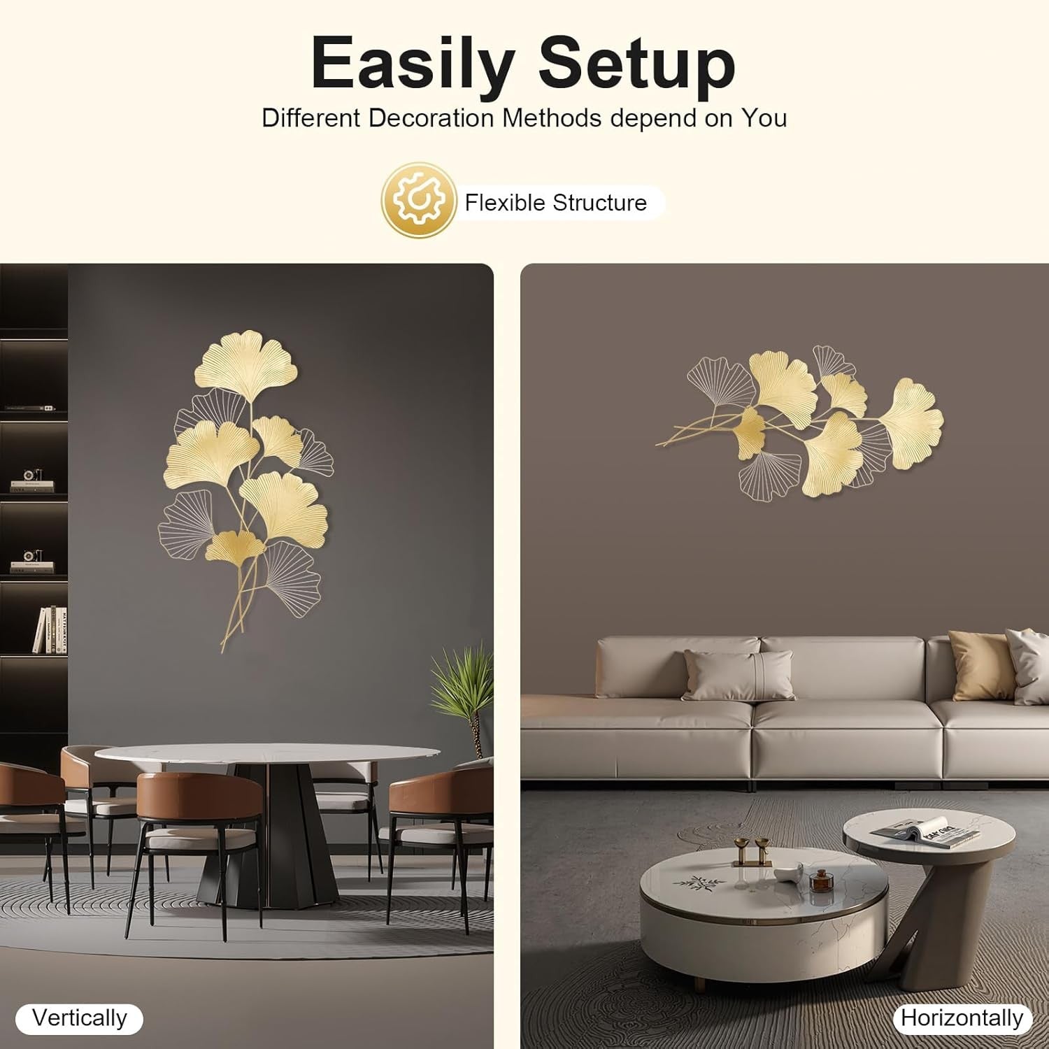 Gold Ginkgo Leaf Metal Wall Art Luxury Decor