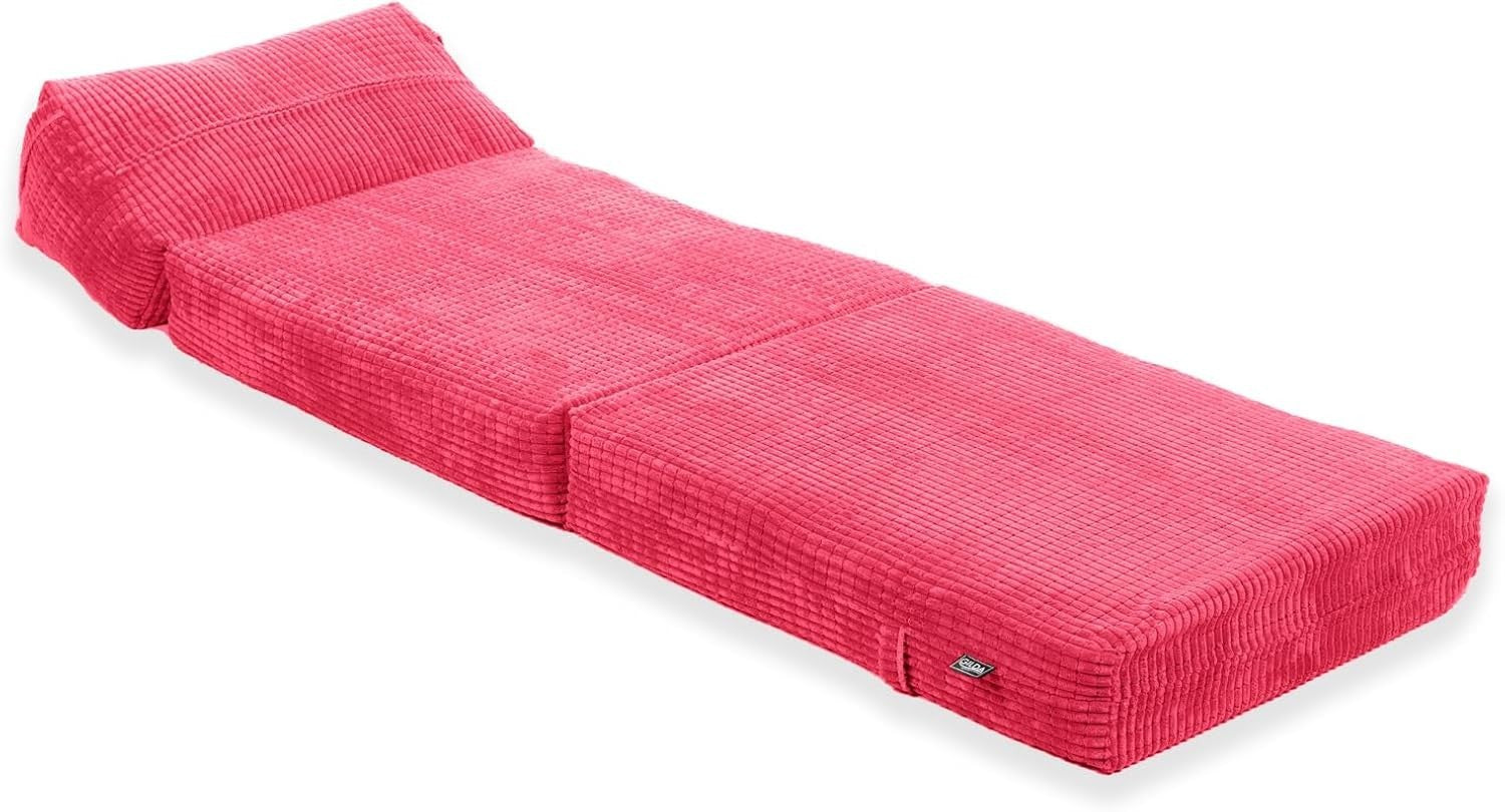 Fold Out Single Chair Bed Corduroy Mattress Portable Lightweight Sofa Bed Pink