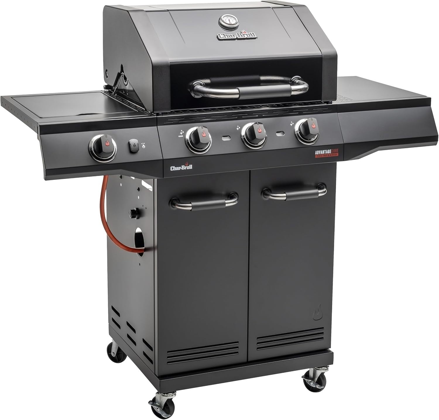 3 Burner Gas BBQ Grill with Side Burner, Infrared Cooking, Cast Iron Grates