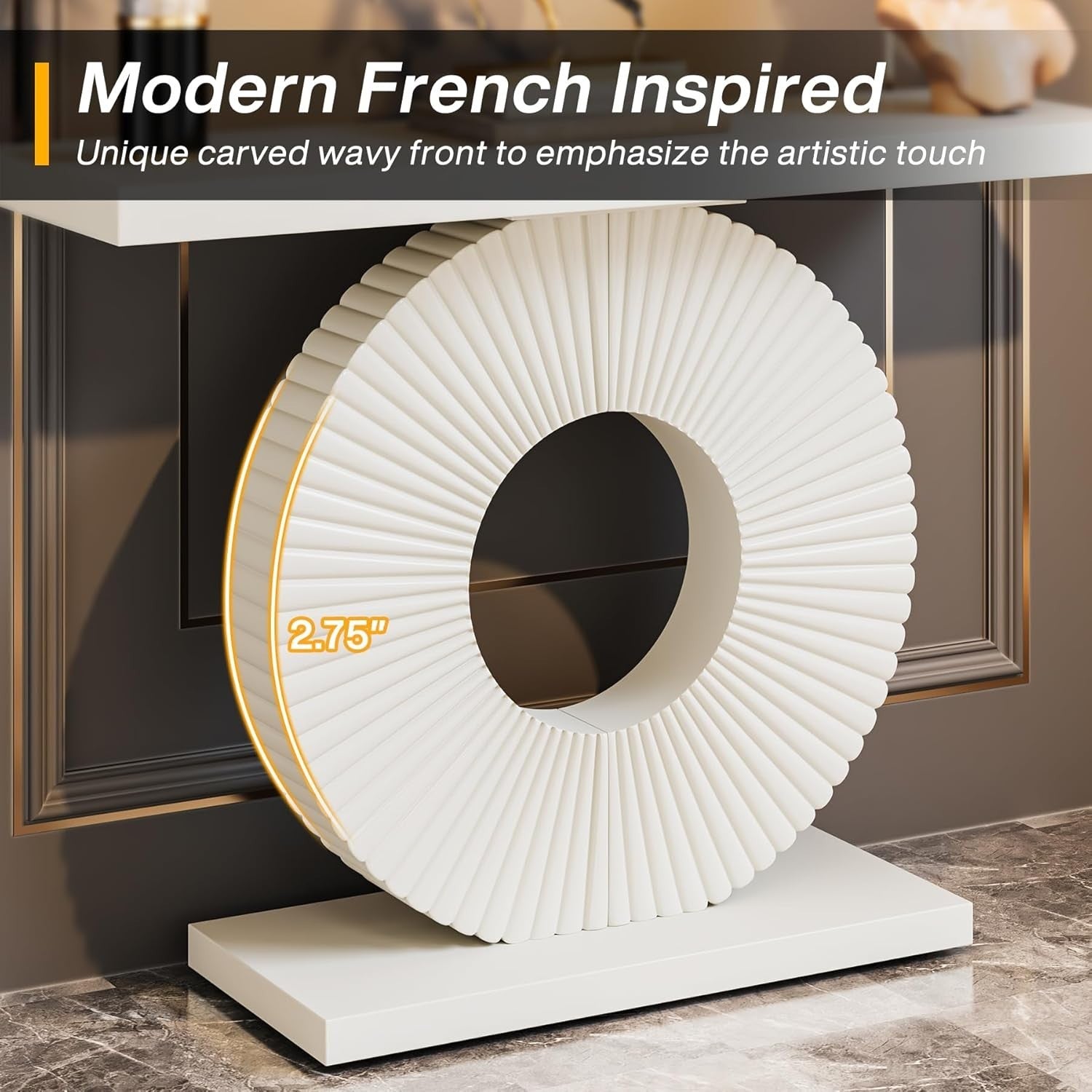 Modern White Hallway Console Table with Flower Base | Slim Entryway Design
