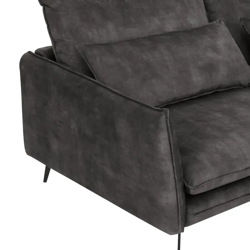 Right Hand Corner Sofa Grey Velvet – 4 Seater Chaise Lounge with Metal Legs