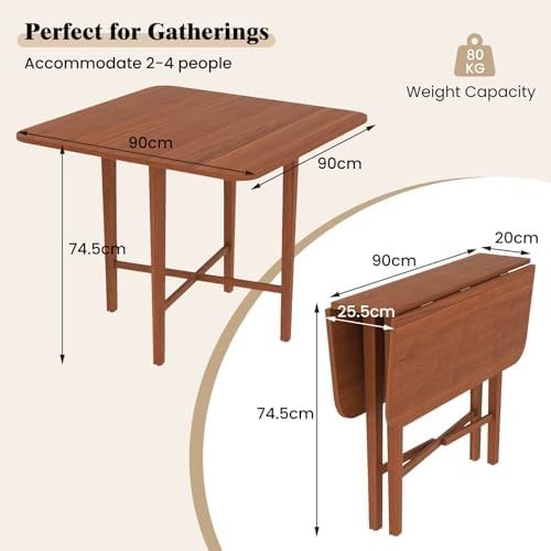 Folding Drop Leaf Dining Table for Small Spaces with Rubber Wood Legs