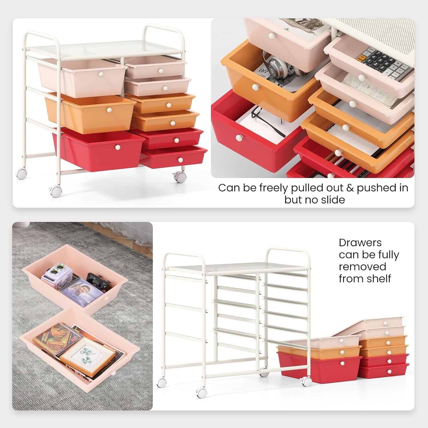 9 Drawer Rolling Storage Cart Utility Trolley Organiser Lockable Wheels