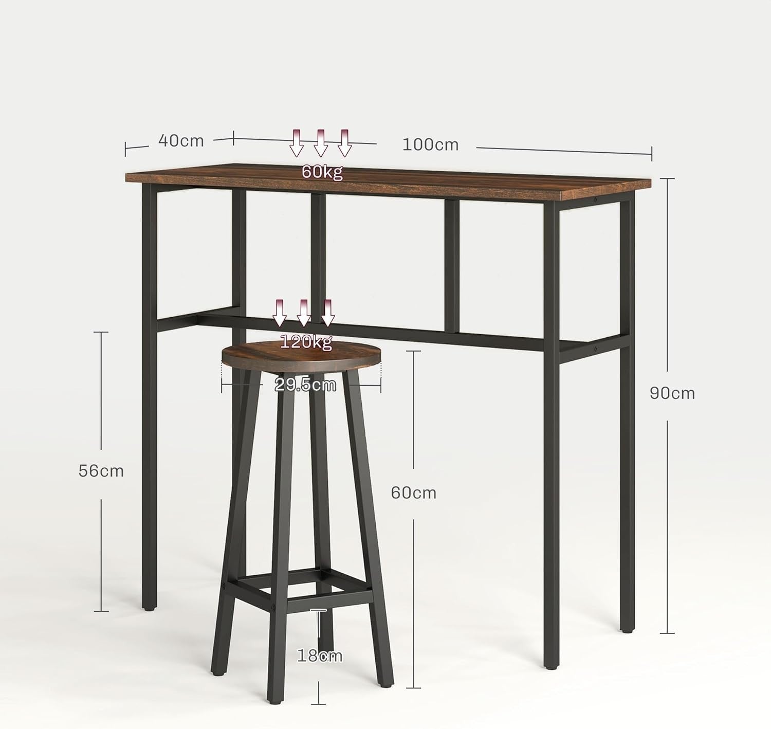 6-Piece Bar Table Set 2 High Tables & 4 Stools, Rustic Brown Space-Saving Dining