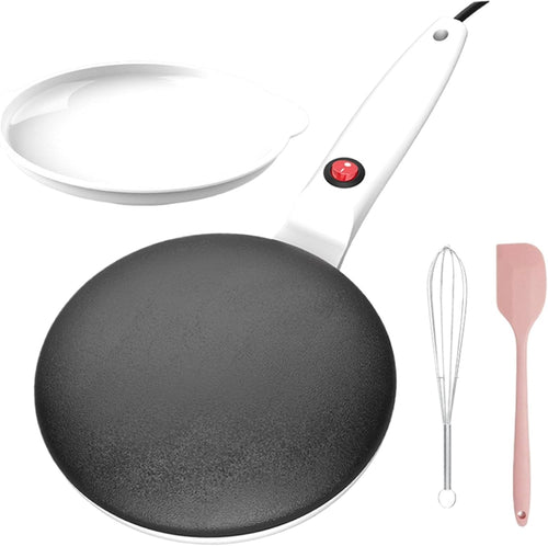 8" Electric Crepe Maker Non Stick Pancake Maker with Handle & Tray White