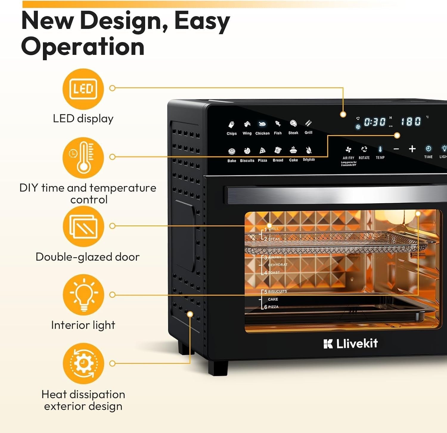 26L Air Fryer Oven Rotisserie Touchscreen 12 Presets 1700W Low Fat XXL