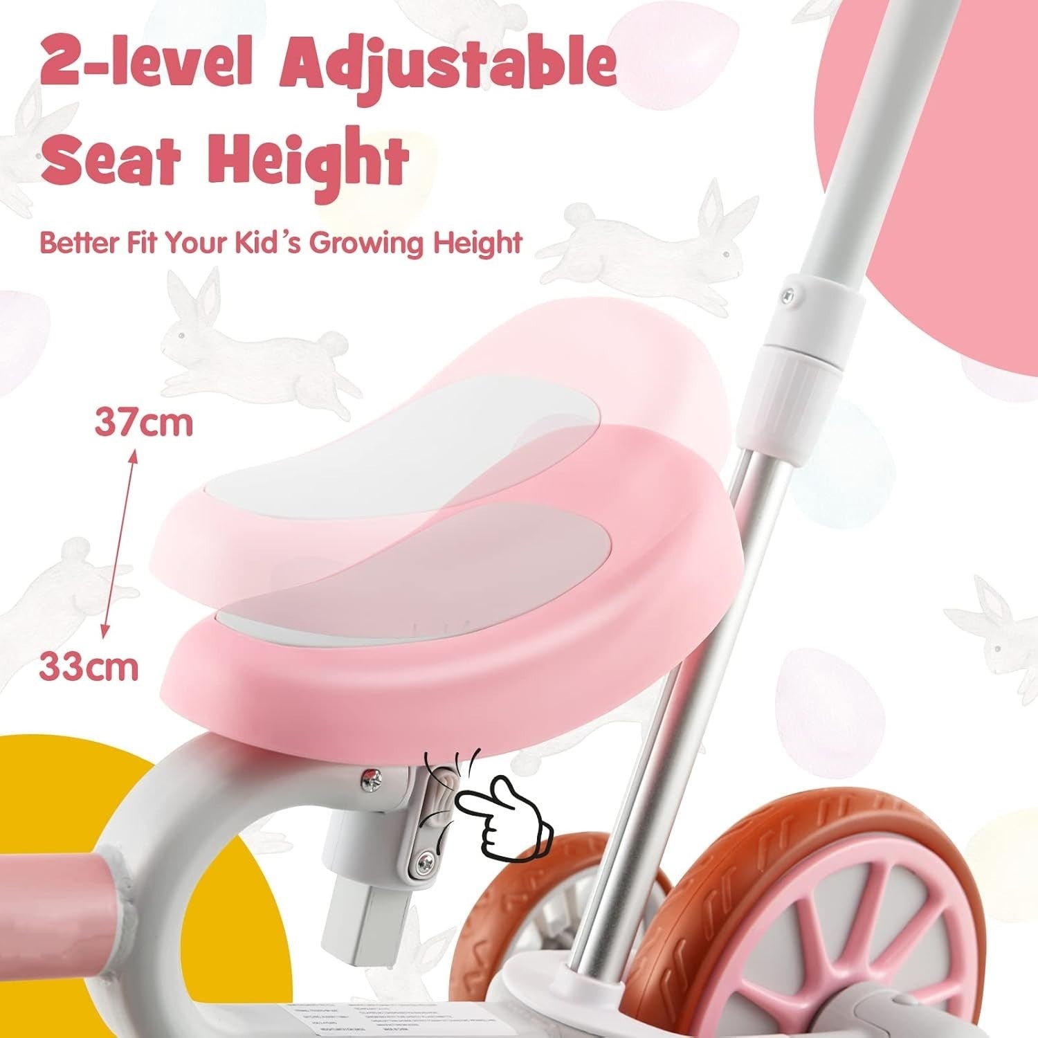 4 in 1 Kids Trike Balance Bike Push Tricycle Adjustable Handle Pink