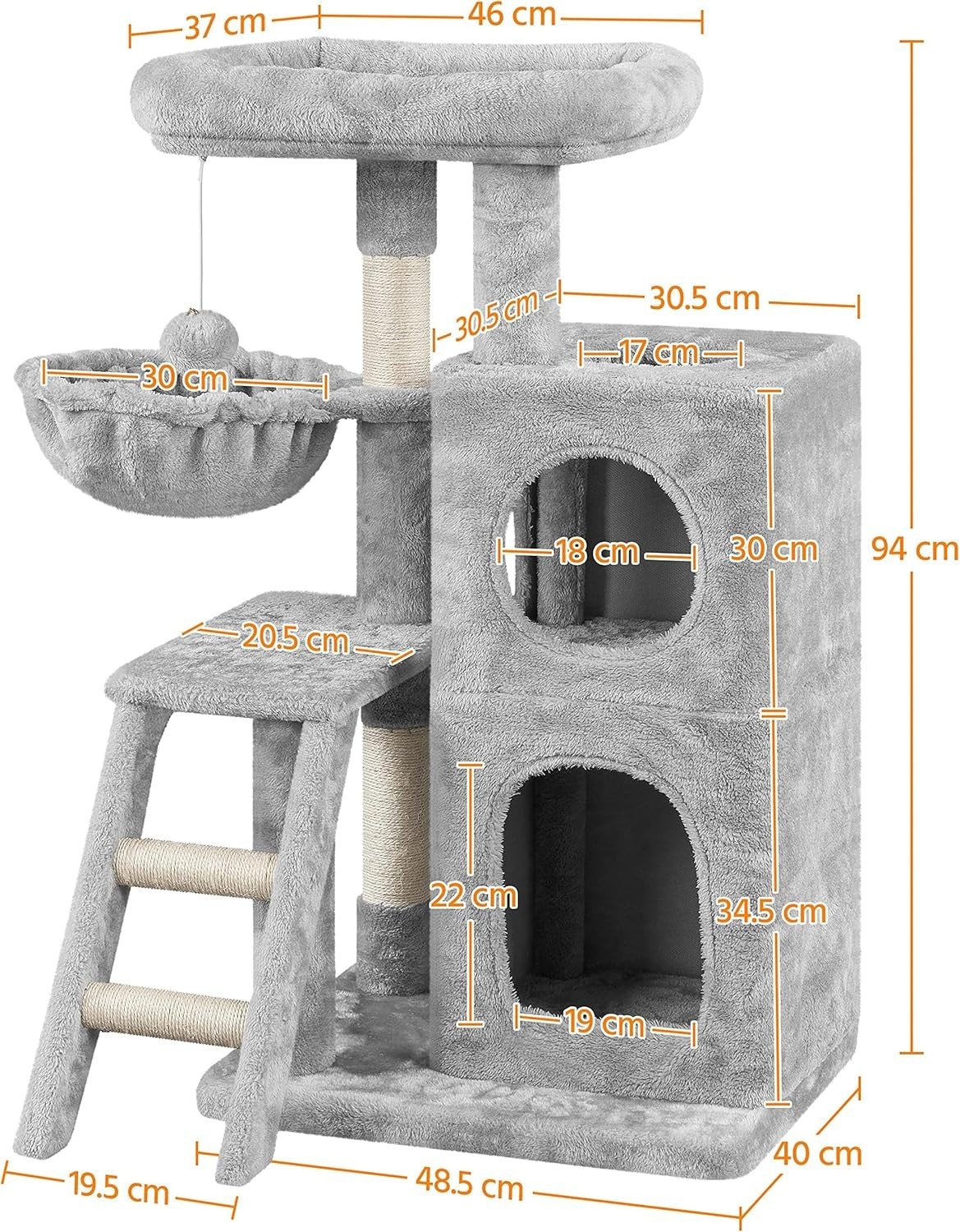 Cat Tree Tower 94cm Multi Level Condo Scratching Post Hammock Ladder Indoor