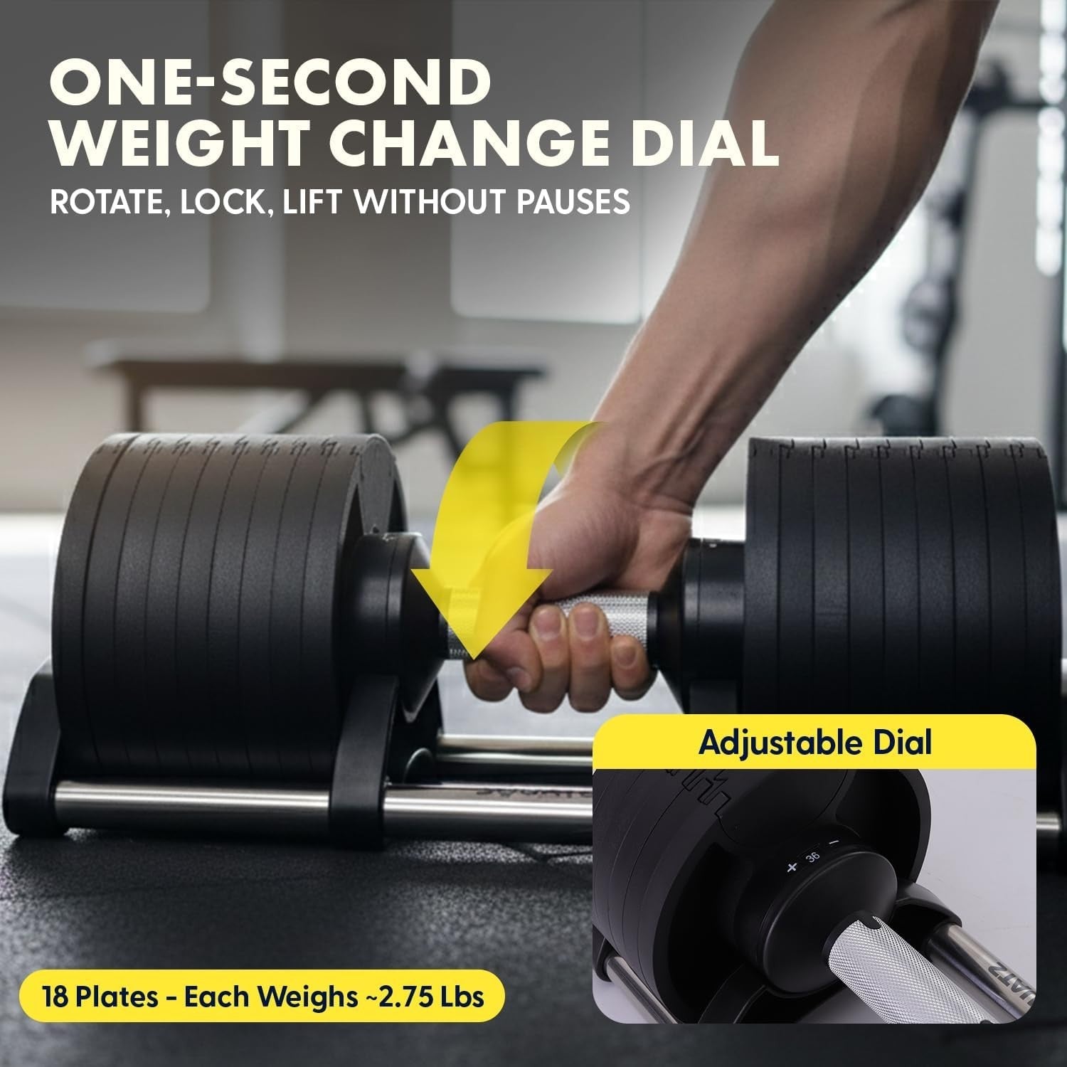70lb Adjustable Dumbbell Fast Twist Dial Compact Home Gym Weight