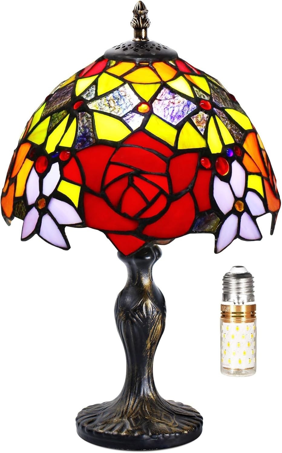 Vintage Stained Glass Table Lamp Handmade Peony Shade for Bedroom