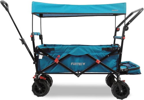 Blue Beach Wagon Foldable Cart w/ Roof Extra-Wide Wheels Push Handle & Brake