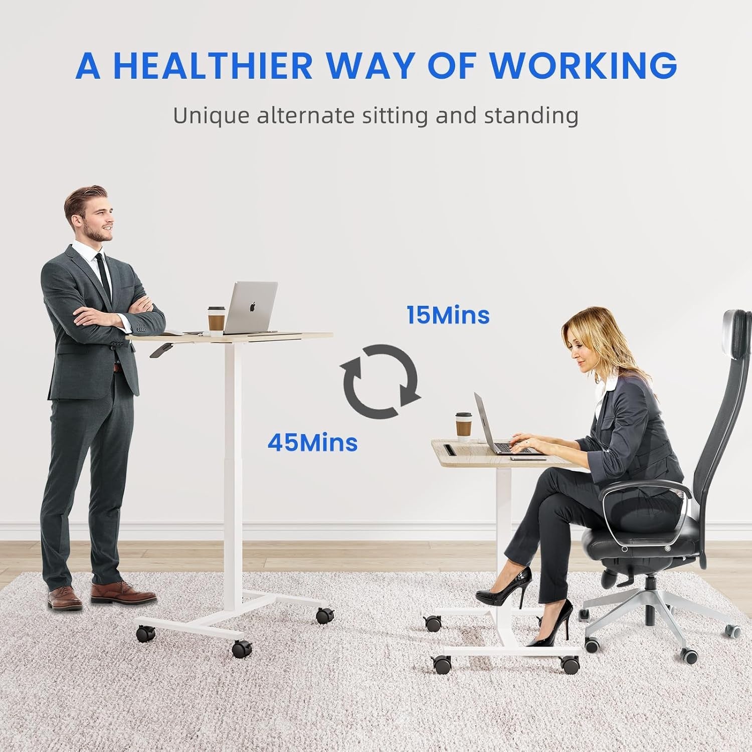 Mobile Standing Desk Height Adjustable Rolling Laptop Table Sit Stand Oak
