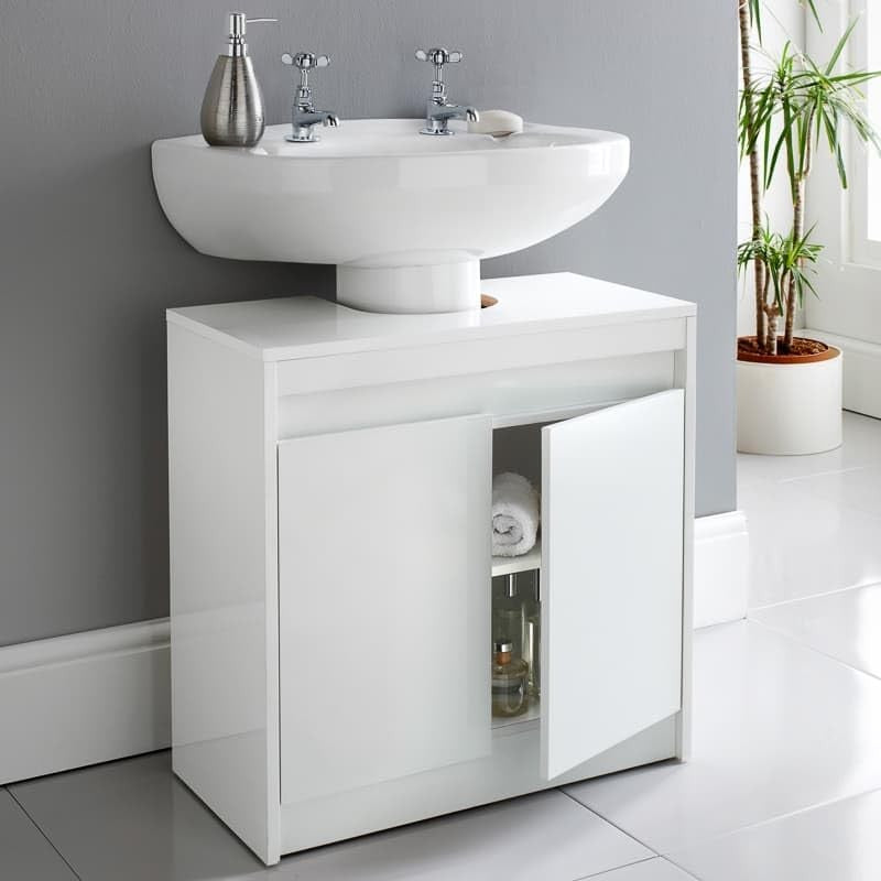 Black Oak Bathroom Sink Cabinet | 58x33x60cm Modern Vanity Storage Unit