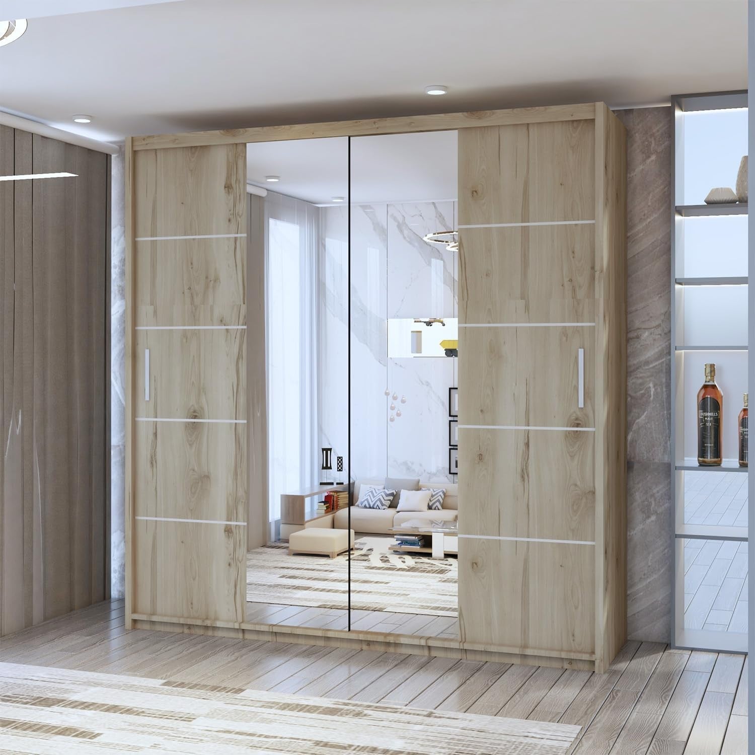 Oak Sliding Wardrobe Mirror Doors 120cm Modern Storage Bedroom Unit