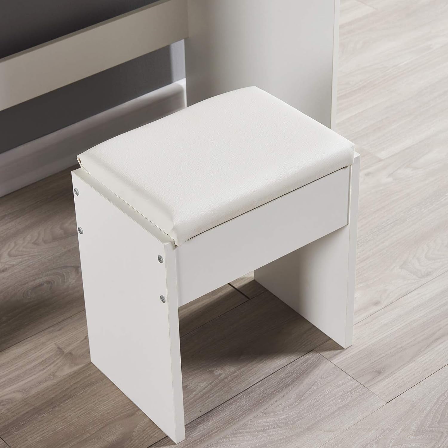 White Soft Padded Vanity Stool Modern Wooden Dressing Table Chair 41x35x45cm