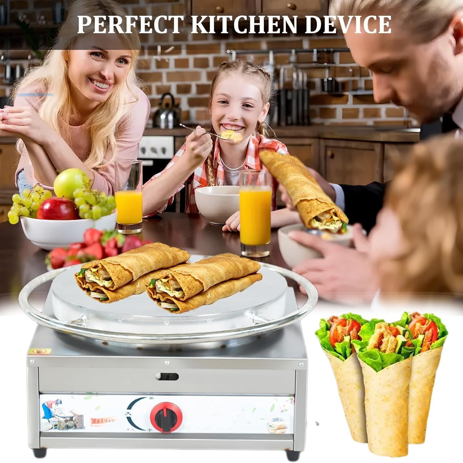 45cm Gas Crepe Maker – Commercial Non-Stick Pancake Griddle with Tools Set