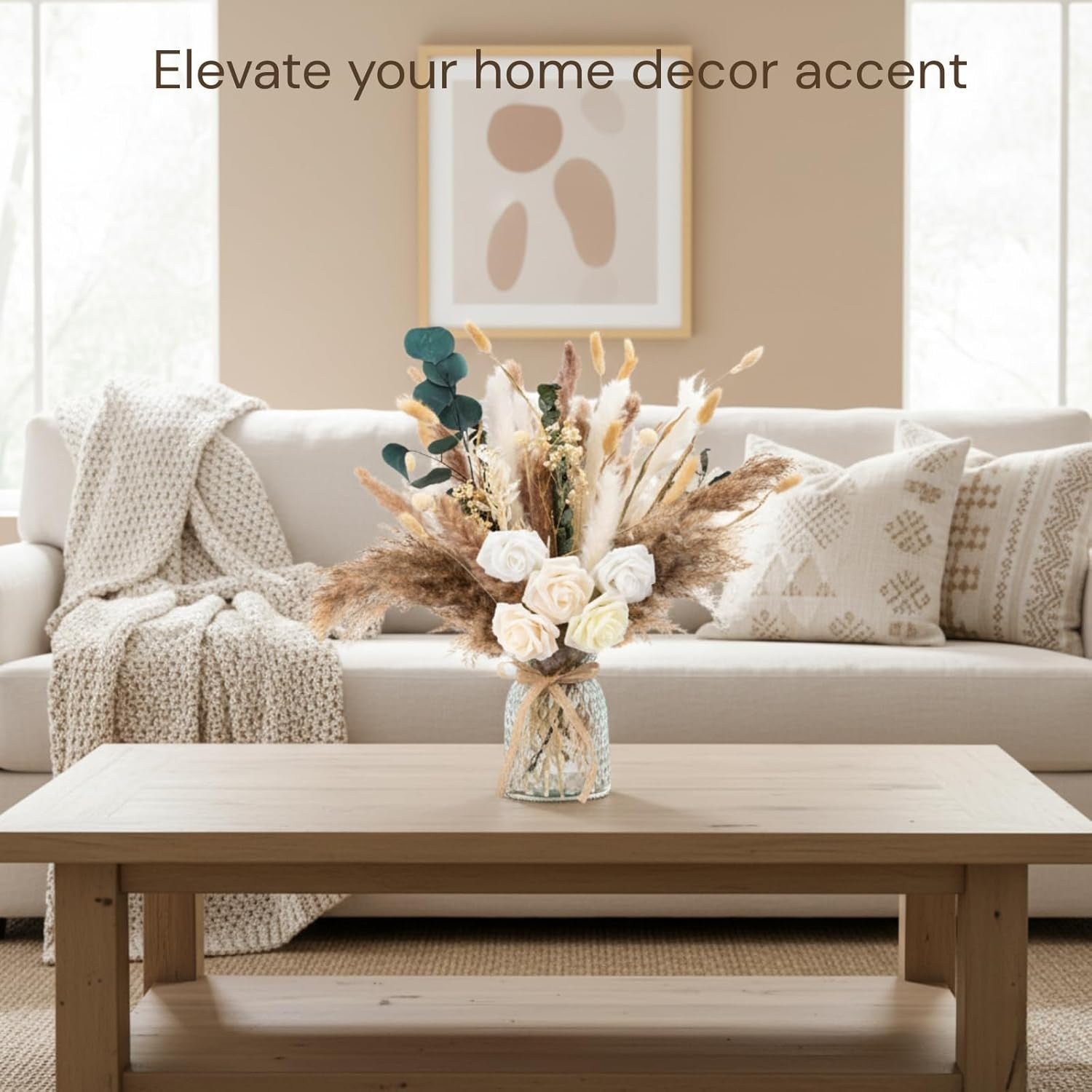 Artificial Flowers in Vase Pampas Grass Centrepiece Luxury Home Decor