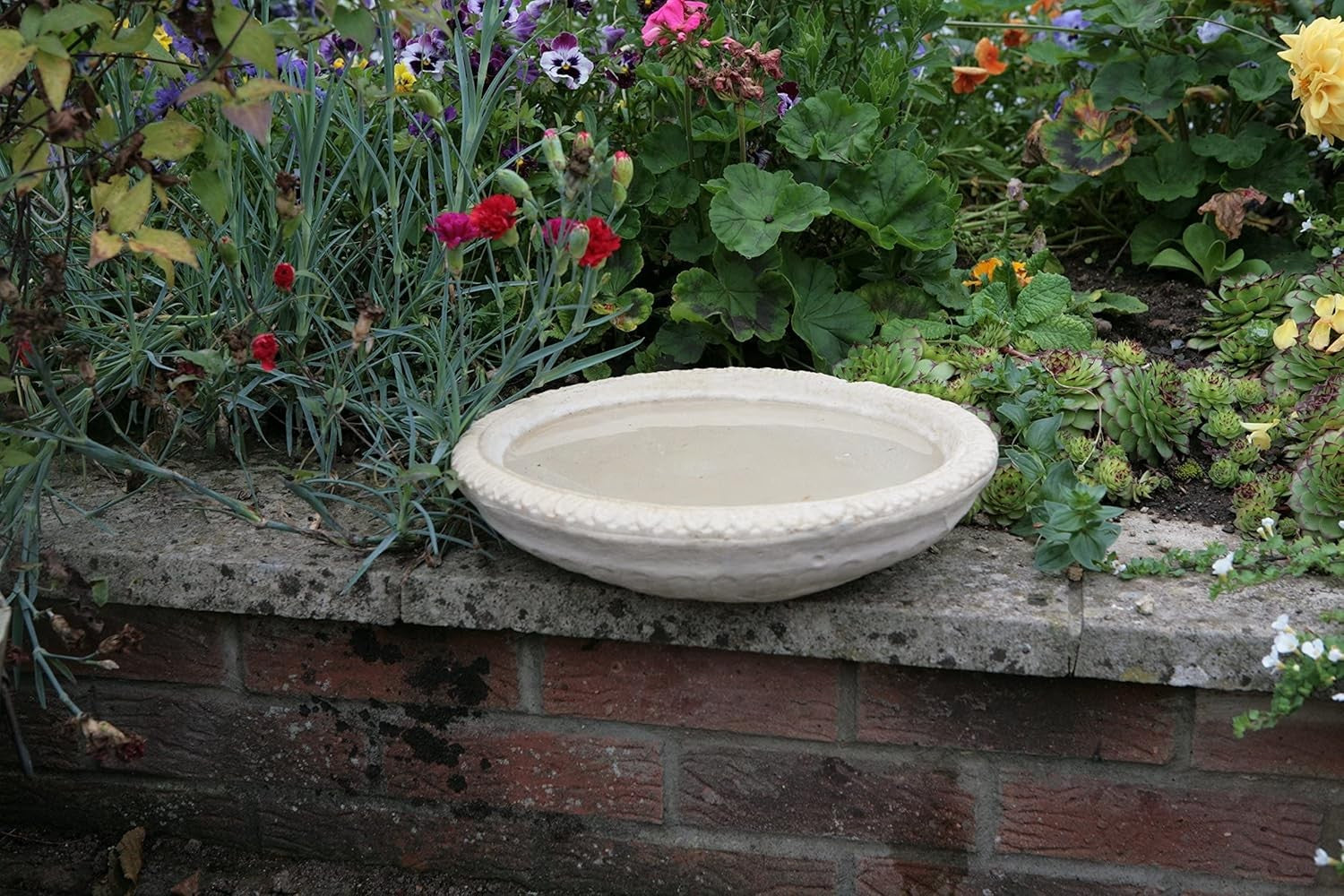 Ivory Stone Bird Bath Bowl 38cm | Round Garden Water Feature Outdoor Decor