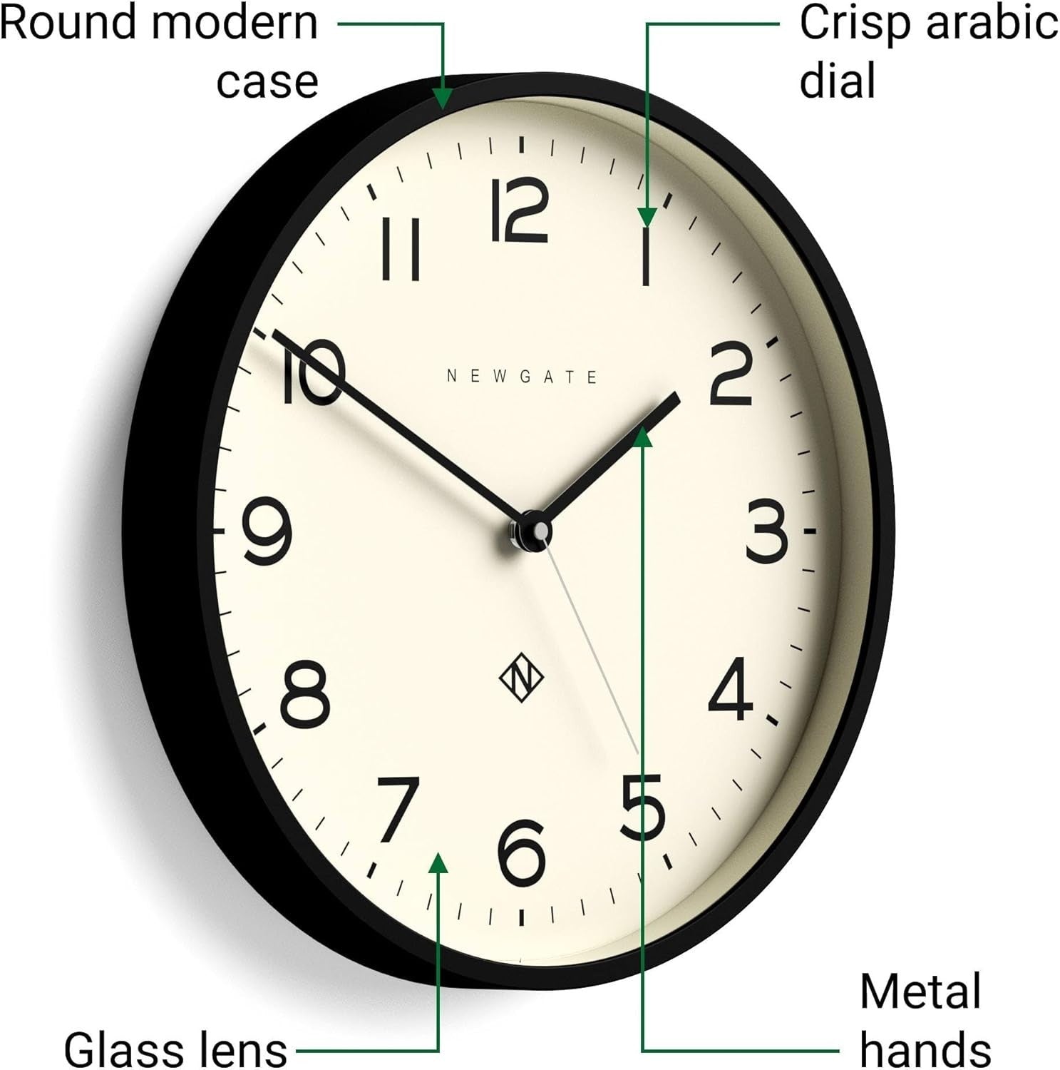 Modern Round Kitchen Wall Clock - Easy Read Numbers, Silent Battery Operated