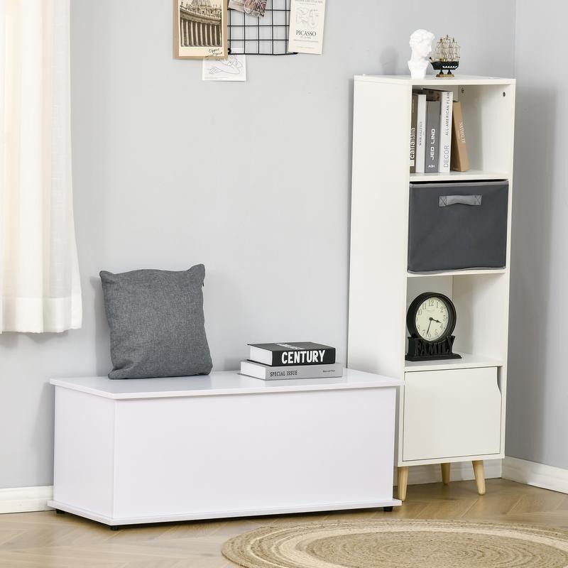 White Storage Bench Box Ottoman Chest Toy Trunk Seat 100cm Wooden Lid