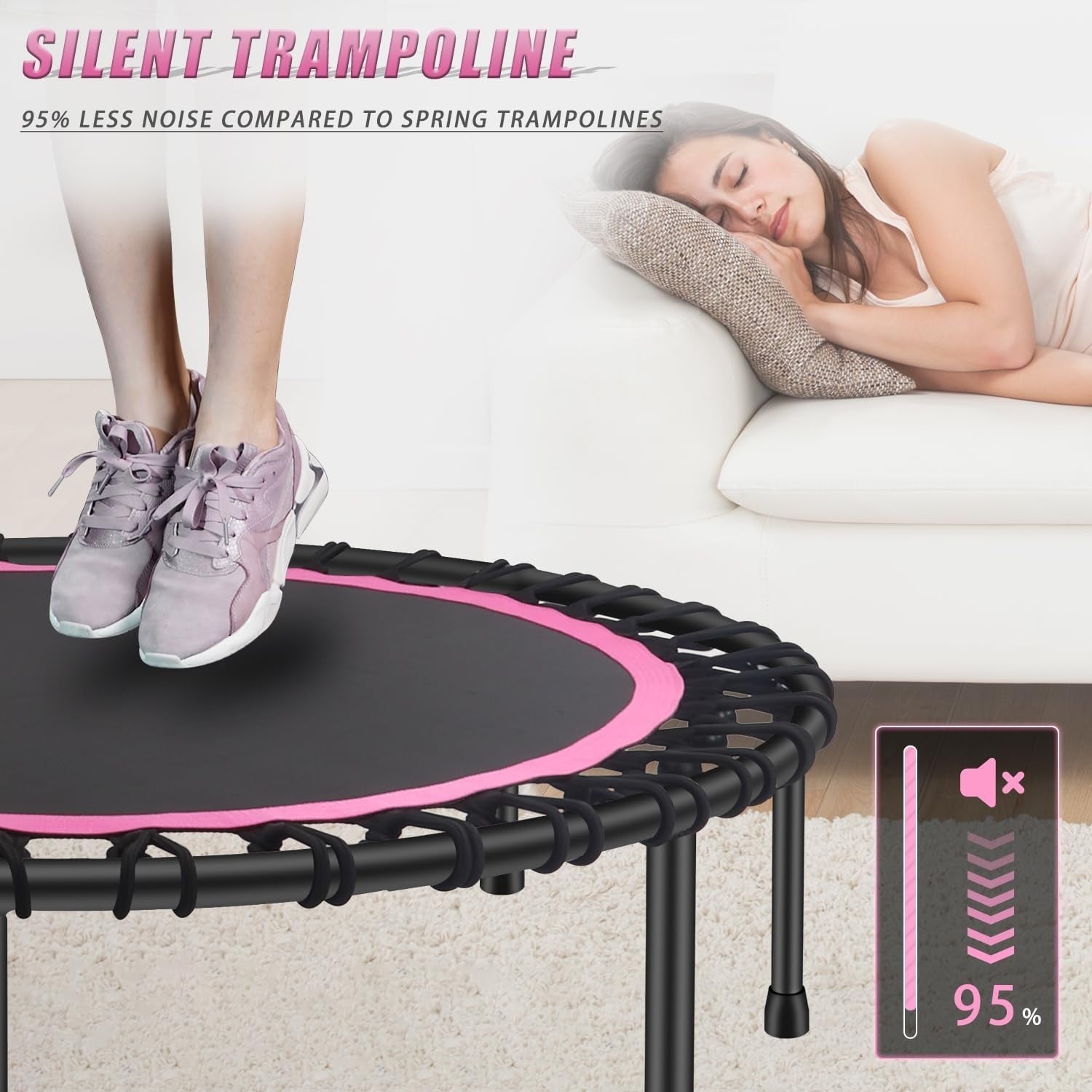 48in Silent Fitness Rebounder Adjustable Handle Indoor Cardio 150kg