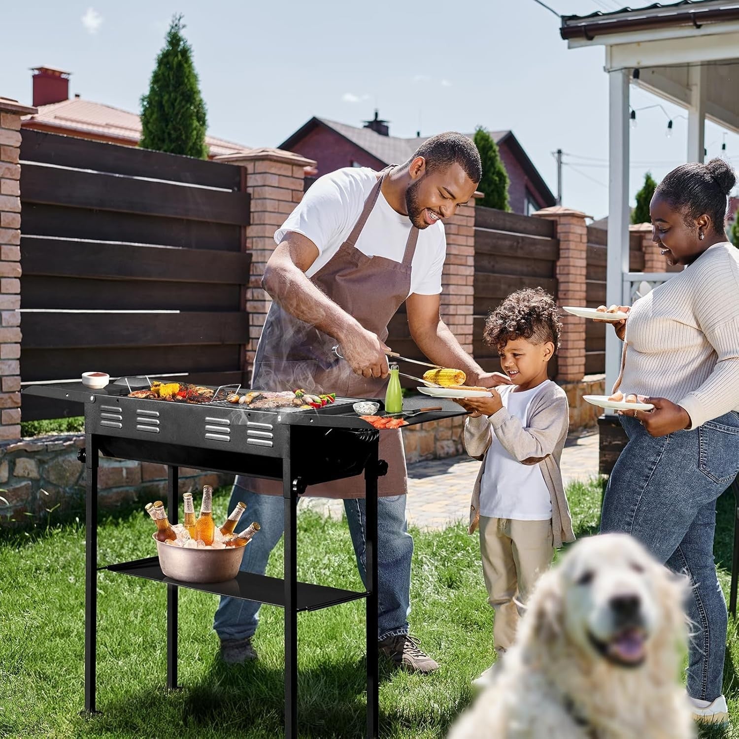 Portable Charcoal BBQ Grill with Height Adjustment, Kebab Slots & Carry Bag
