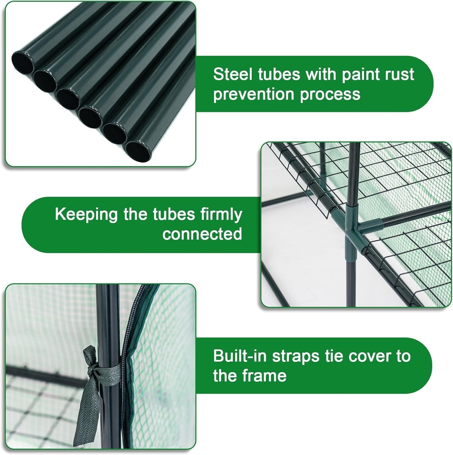Walk-In Garden Greenhouse 8 Shelves Heavy Duty Steel Frame PE Cover 216cm