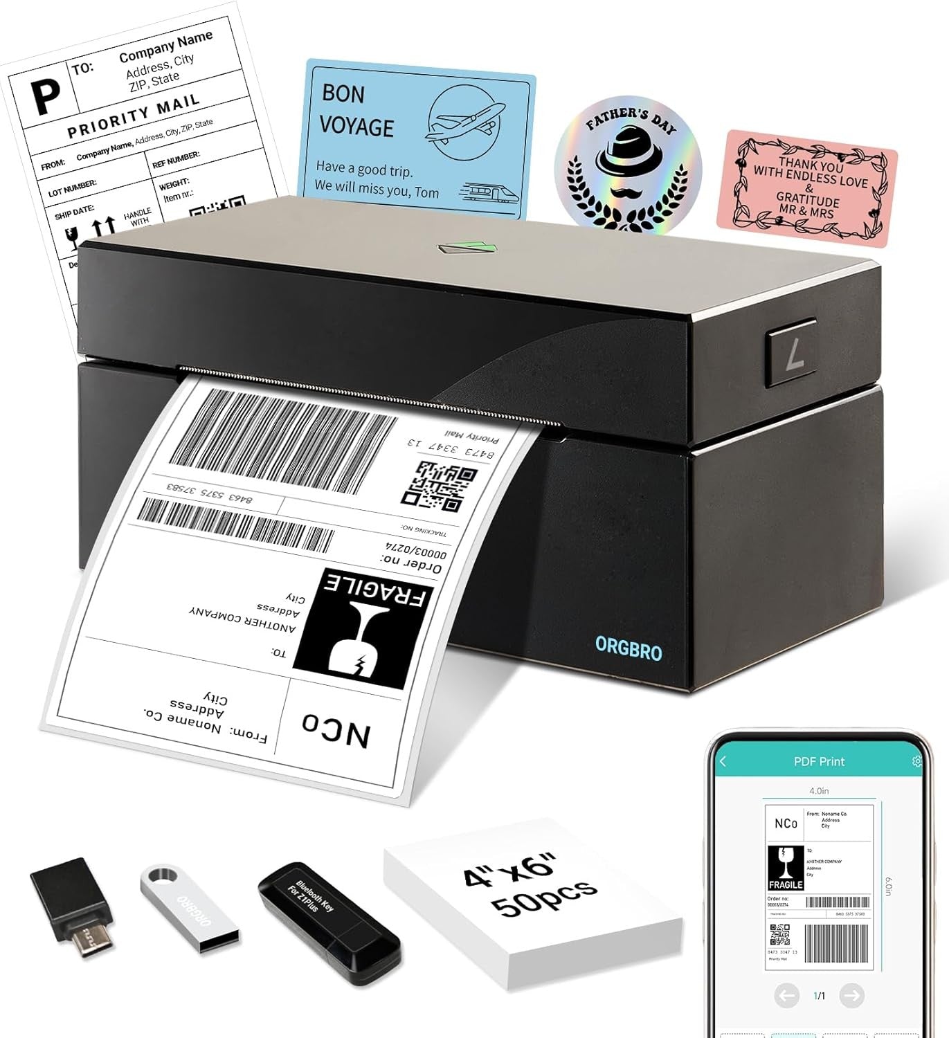 4x6 Bluetooth Thermal Shipping Label Black