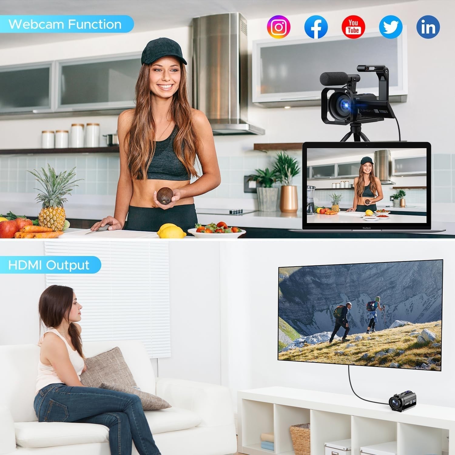 5K Camcorder Video Camera WiFi Night Vision Vlogging Kit 56MP