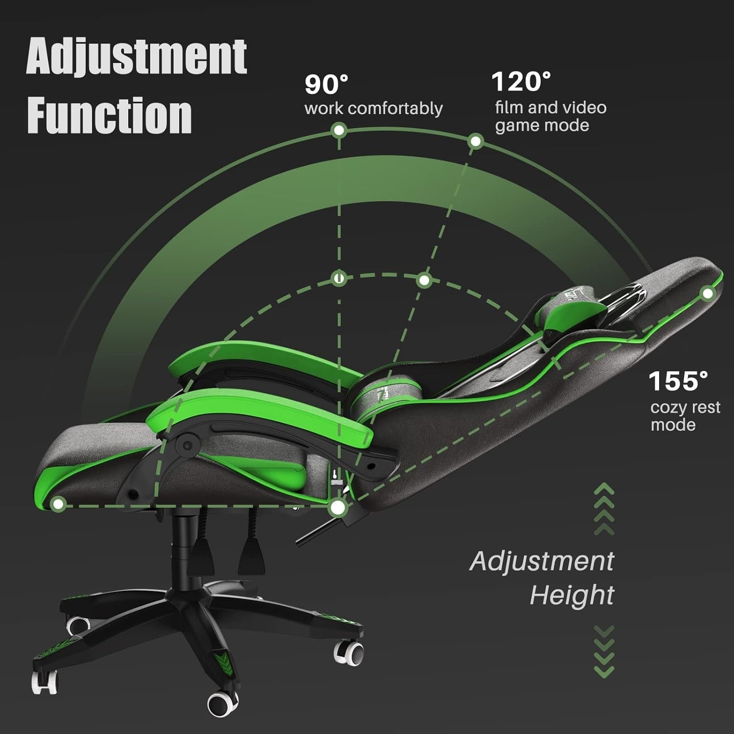 Ergonomic Gaming Chair PC Desk Office Racing Recliner Green Adjustable Padded