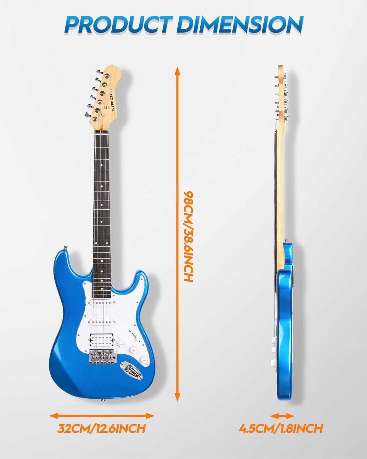39" Electric Guitar Starter Kit HSS Pickups 10W Amp Blue