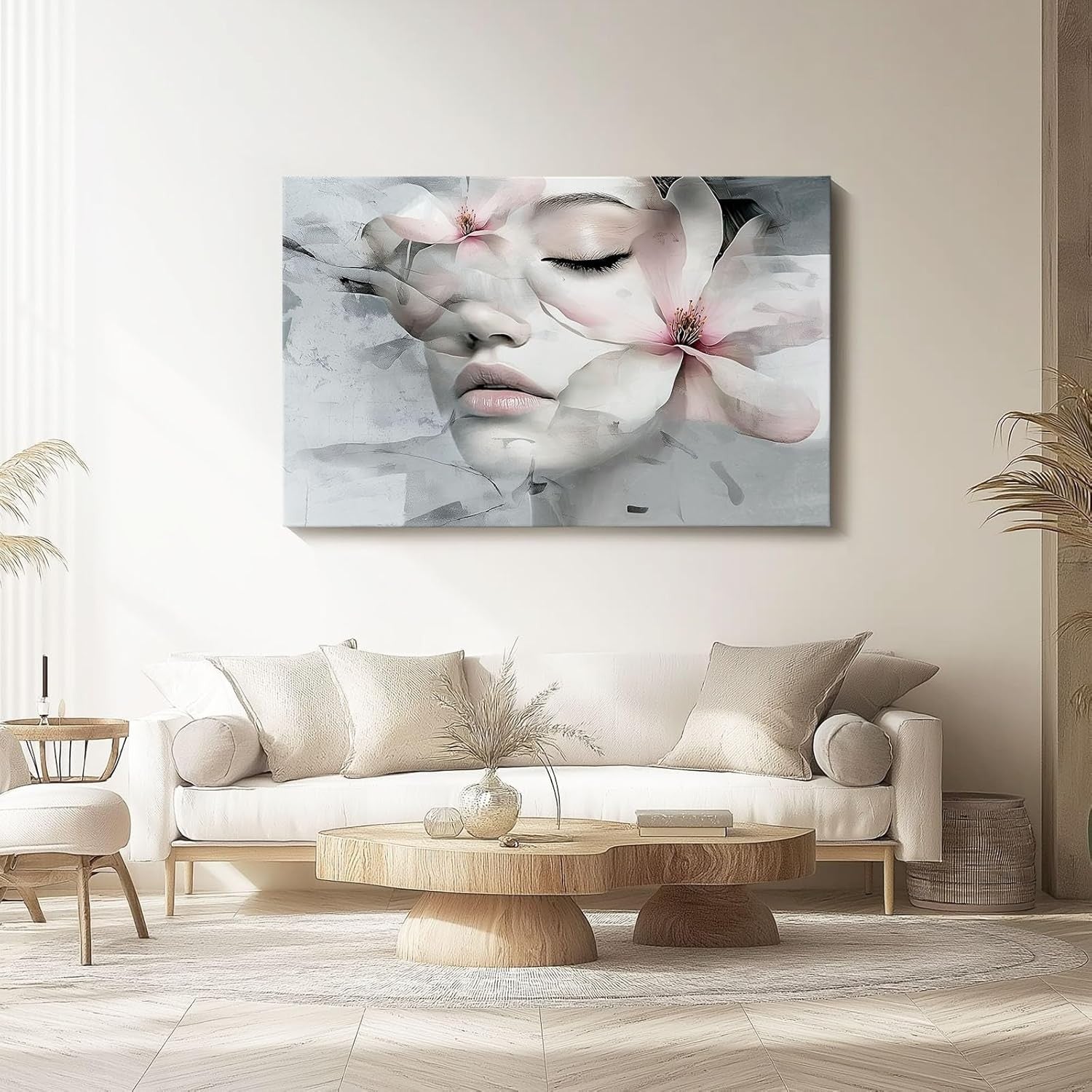 Large Canvas Wall Art Flowers Woman Face Print 120x50cm Frameless