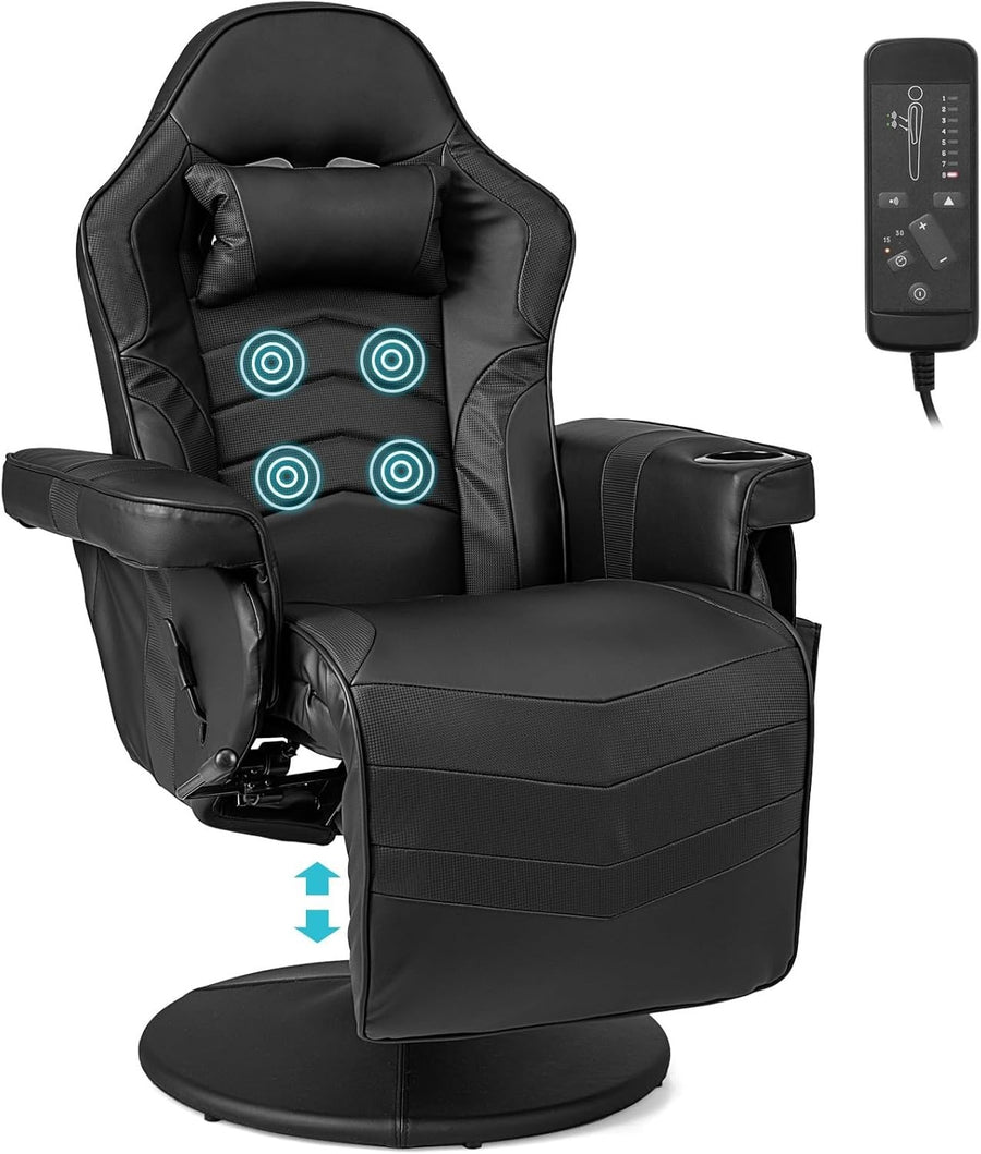 Massage Gaming Chair Recliner Footrest Adjustable Height Swivel PU Leather