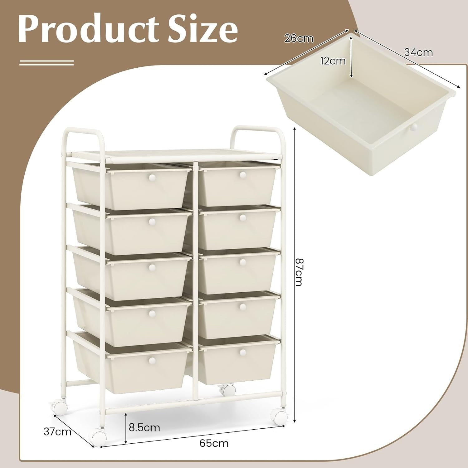 White 10 Drawer Rolling Storage Cart Utility Organizer Trolley Wheels