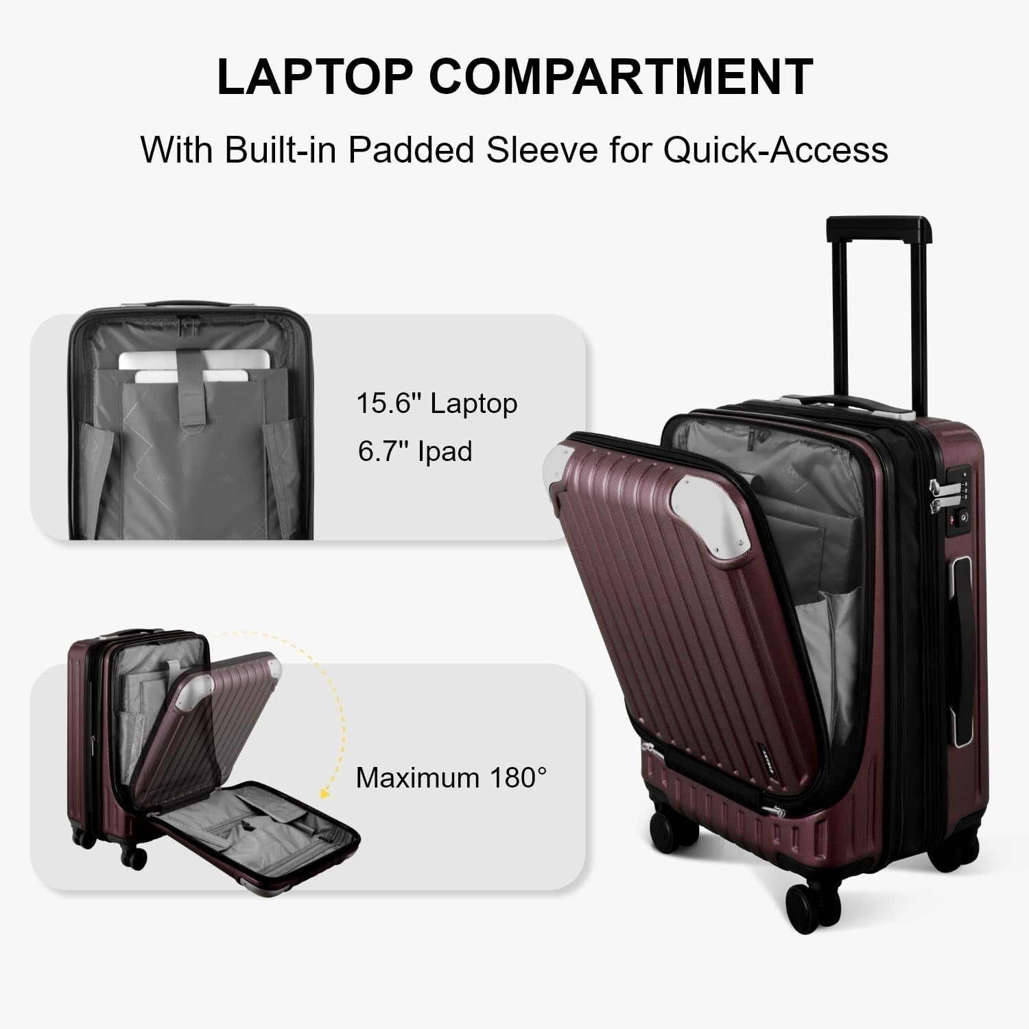 Expandable Cabin Suitcase 20in Hardshell Spinner Carry On Laptop TSA