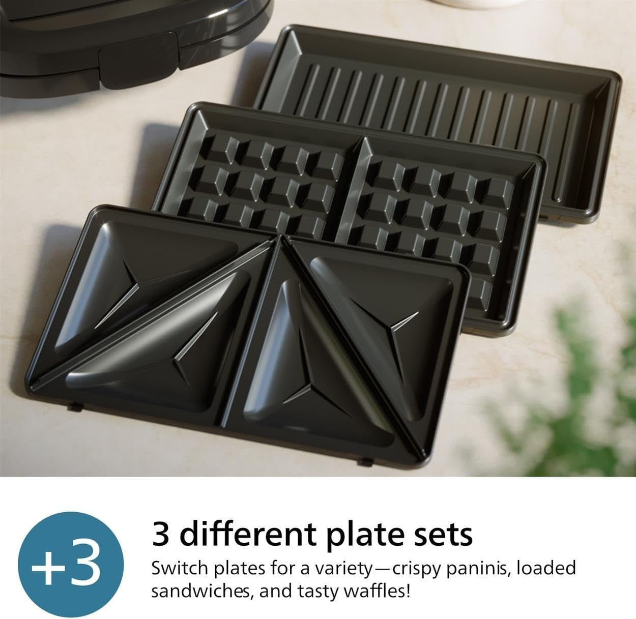 3in1 Sandwich Waffle Panini Maker Nonstick Plates Cut Seal 750W Grill