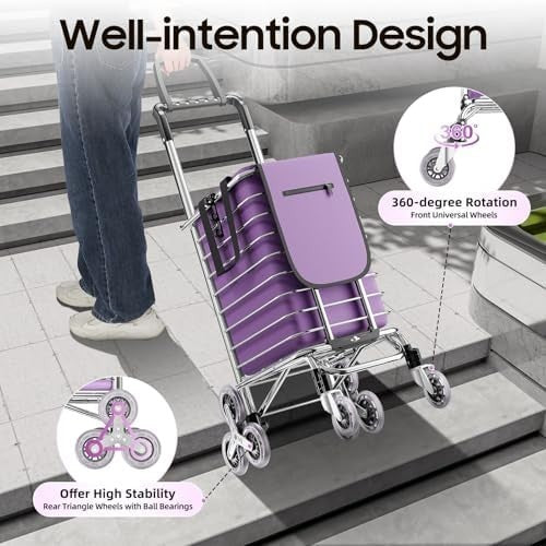 8 Wheel Folding Shopping Trolley 35L Waterproof Bag Lightweight Purple