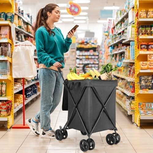 4 Wheel Folding Shopping Trolley Cart Steel Frame 120lb Load Swivel