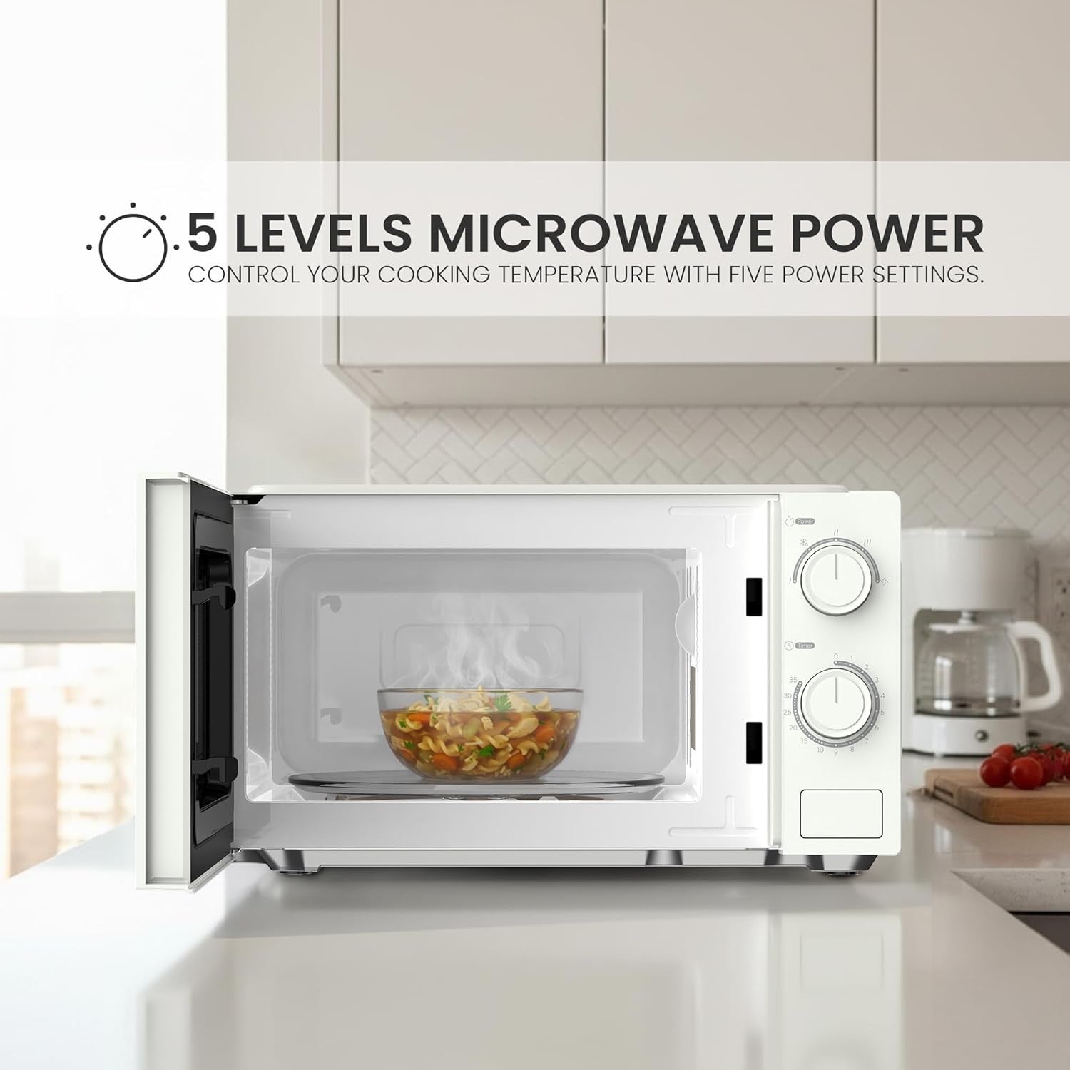 20L Solo Microwave Oven – Retro Mountain Fuji Design, White & Black