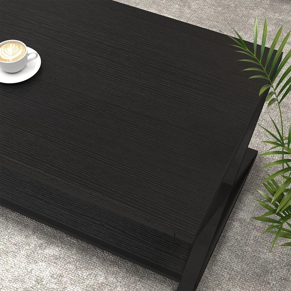 Industrial Black Coffee Table with Storage Shelf – Modern 47" Metal Wood Design