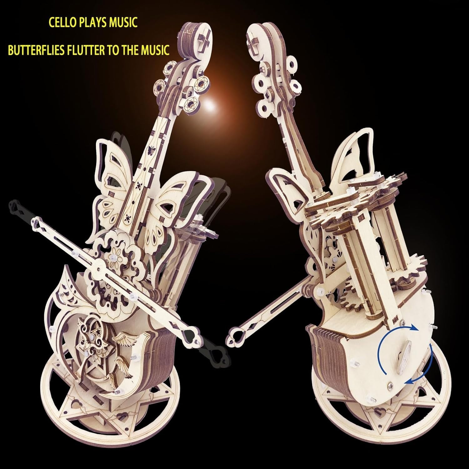 3D Wooden Cello Music Box Puzzle Kit – DIY Mechanical Craft, Educational Gift