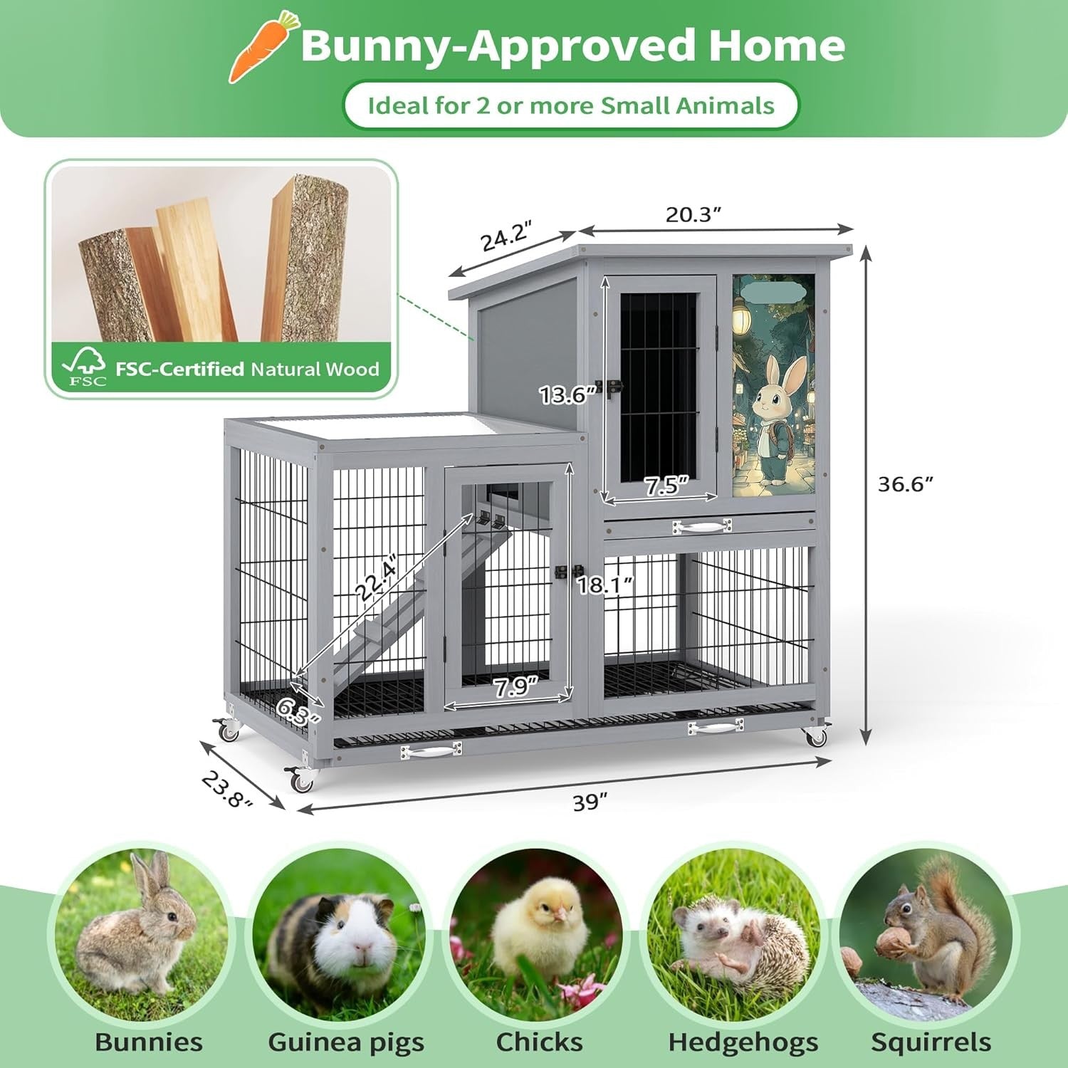 Large 2 Tier Rabbit Hutch with Run Wheels Removable Trays Ramp