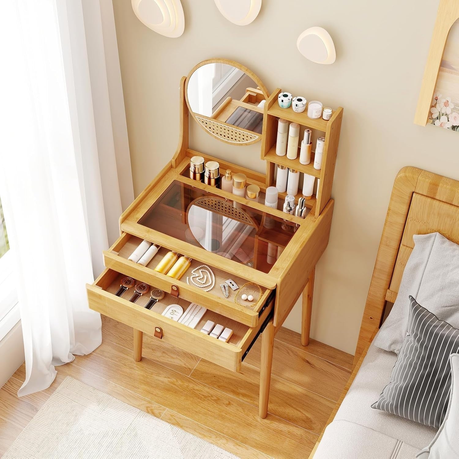 Vanity Dressing Table Desk w/ LED Mirror Storage Drawers & Stool