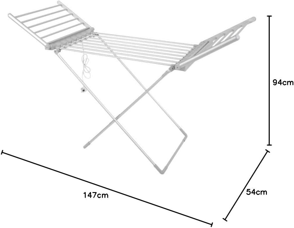 Heated Clothes Airer 20 Bar Winged Electric Indoor Folding Drying Rack