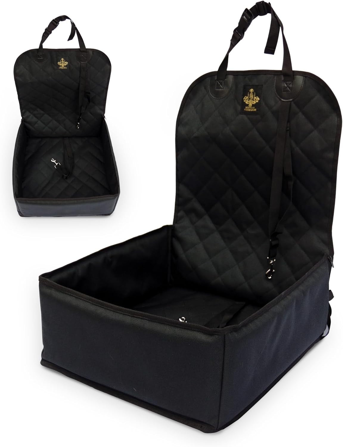 Waterproof Dog Booster Car Seat 2 Safety Belts Travel Bed Black